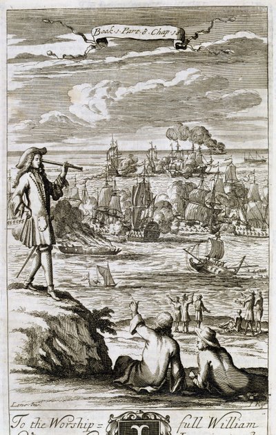 Guardando una battaglia navale attraverso un telescopio, illustrazione dal Libro 1 Parte 8 Capitolo 18 di 